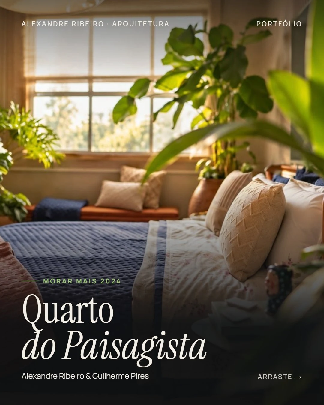 Schlafzimmer des Landschaftsplaners: Bett mit Pflanzen und Tageslicht